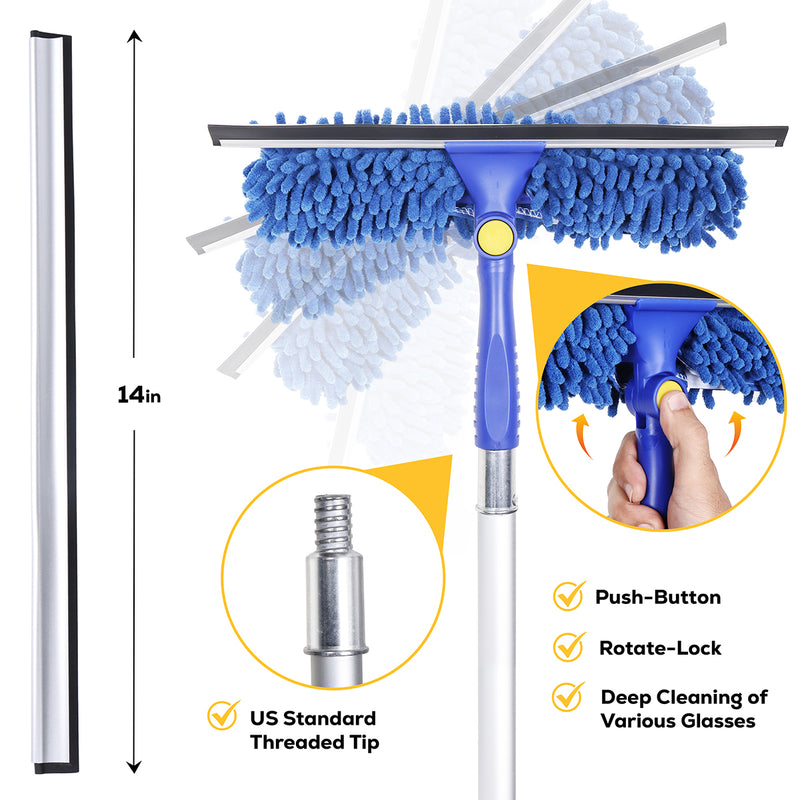 Bison Life 2-in-1 Window Squeegee with 4–12 ft Pole - Window Washing Kit, 2 Sleeves