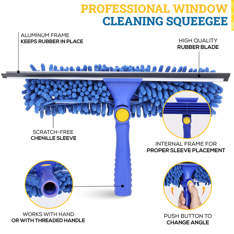 Bison Life 2-in-1 Window Squeegee & Glass Cleaner Combo – 12" Sleeves, 14" Blade, Comm/Residential
