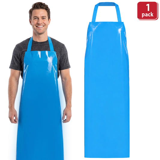 Bison Life TPU Bib Apron Reusable Waterproof Oil-Resistant Kitchen Apron Blue