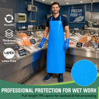 Bison Life TPU Bib Apron Reusable Waterproof Oil-Resistant Kitchen Apron Blue