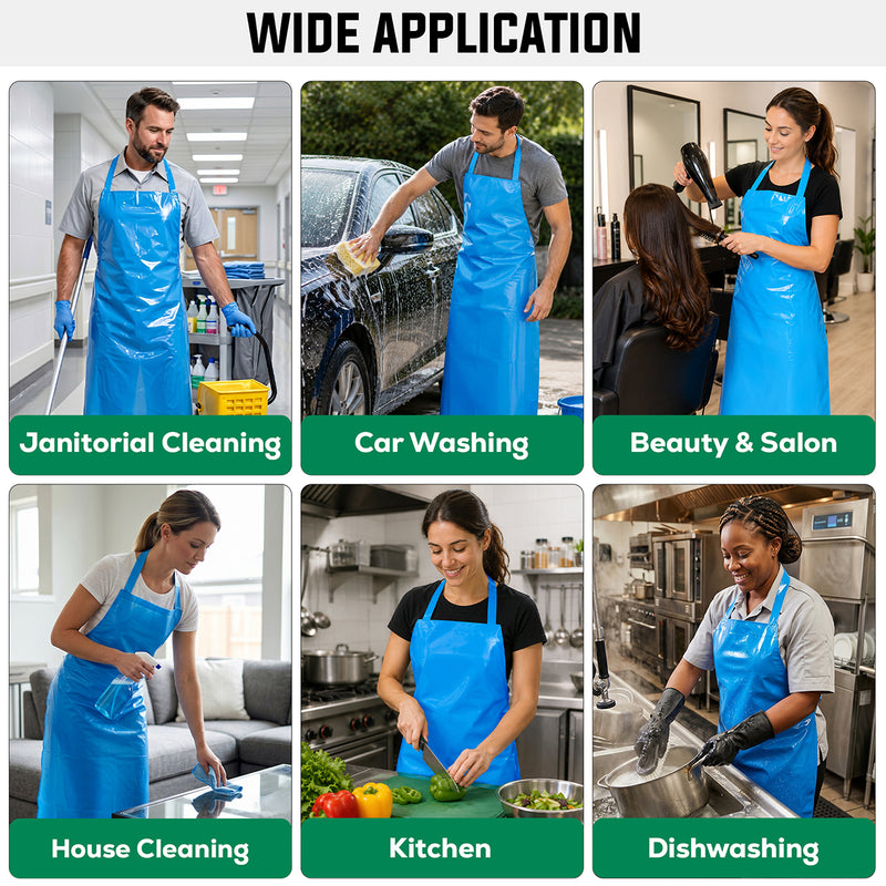 Bison Life TPU Bib Apron Reusable Waterproof Oil-Resistant Kitchen Apron Blue