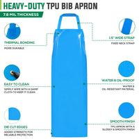Bison Life TPU Bib Apron Reusable Waterproof Oil-Resistant Kitchen Apron Blue