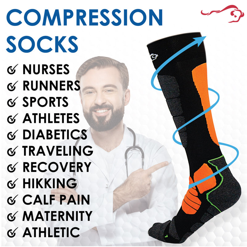 Bison Life Sports Pro Compression Socks for Men & Women – Breathable Knee High Support, Black