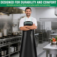 Bison Life Premium PVC Leather Heavy Duty Black Work Apron for Butcher, Workshop Pack of 1