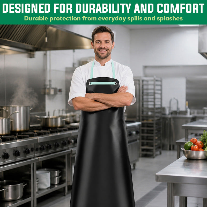 Bison Life Premium PVC Leather Heavy Duty Black Work Apron for Butcher, Workshop Pack of 1