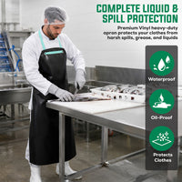 Bison Life Premium PVC Leather Heavy Duty Black Work Apron for Butcher, Workshop Pack of 1