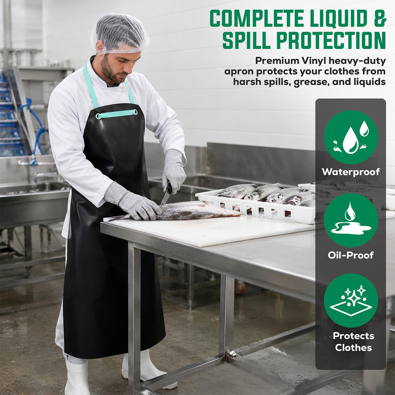 Bison Life Premium PVC Leather Heavy Duty Black Work Apron for Butcher, Workshop Pack of 1