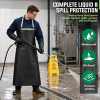 Bison Life Premium PVC Leather Heavy Duty Black Work Apron for Butcher, Workshop Pack of 1