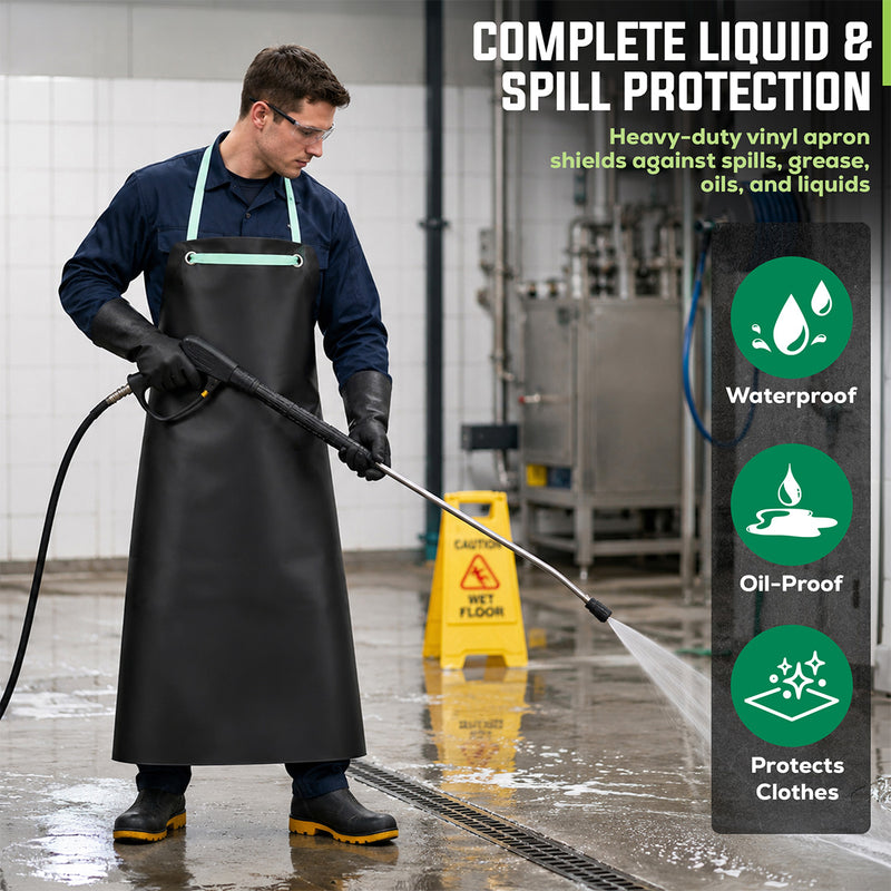 Bison Life Premium PVC Leather Heavy Duty Black Work Apron for Butcher, Workshop Pack of 1