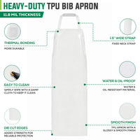 Bison Life 11.8 Mil TPU Bib Apron – Heavy Duty Waterproof, Oil Resistant Work Apron