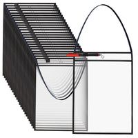 Bison Life Job Ticket Holders 10x14, Clear PVC Work Order Sleeves, Hanging Strap, Black Trim, 25 Pack