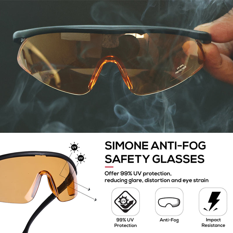 Bison Life Simone Protective Safety Glasses with Adjustable Temple, Anti-Fog, ANSI Z87.1