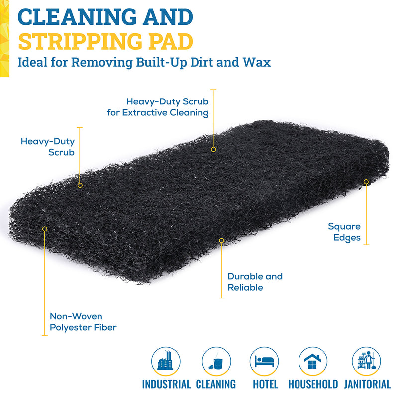 Bison Life Black Heavy Duty Scouring Pads — Reusable Scrub for Floor Stripping & Deep Cleaning
