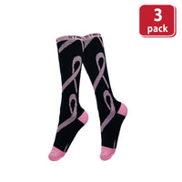 Bison Life Ribbon Compression Socks for Men & Women, Black/Pink Knee High Graduated Support