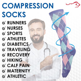 Bison Life Argyle Compression Socks, Anti-Fatigue Odor & Moisture Resistant, Men & Women