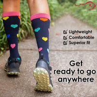 Bison Life Patterned Heart Compression Socks – Lightweight Knee-High Support for Adults
