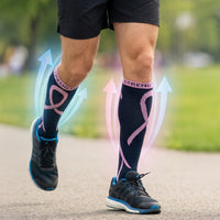 Bison Life Ribbon Compression Socks for Men & Women, Black/Pink Knee High Graduated Support