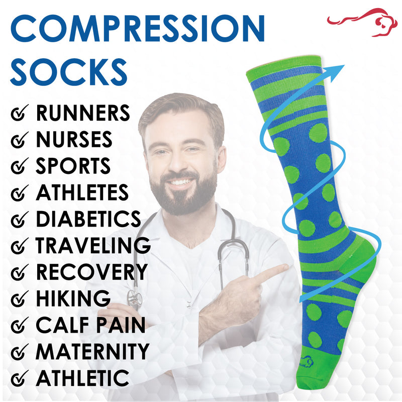 Bison Life Dots & Stripe Compression Socks – Anti-Fatigue Support, Fits Adult & Youth