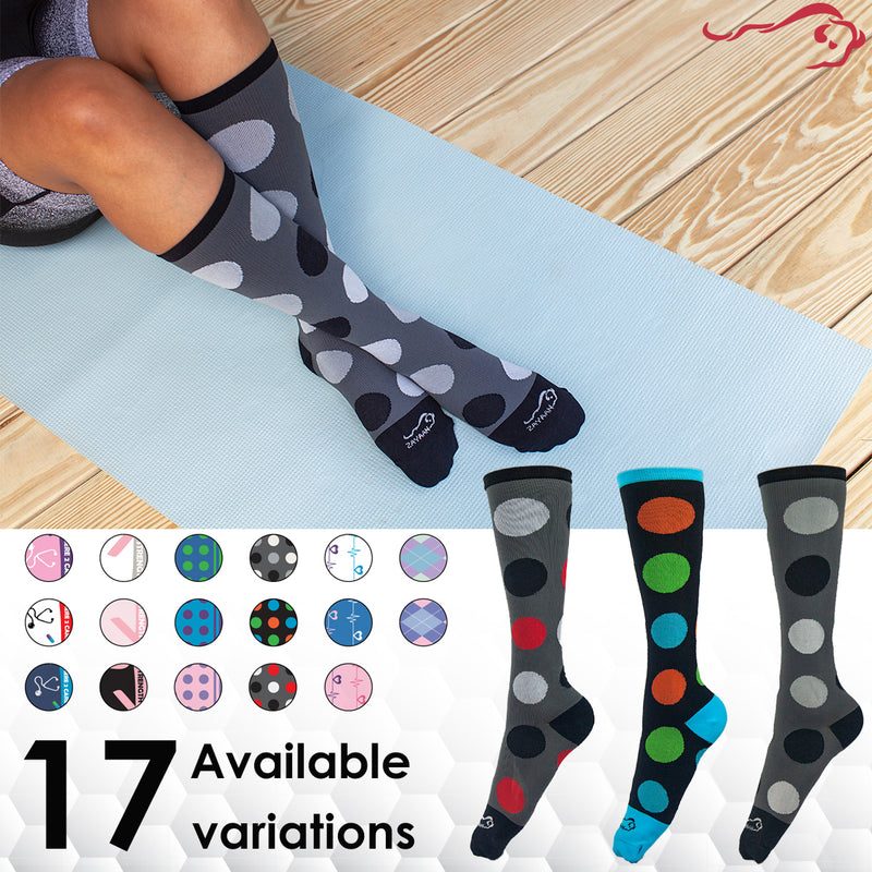Bison Life Polkadot Compression Knee High Graduated Support Socks for Men/Women