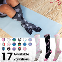Bison Life Ribbon Compression Socks for Men & Women, Black/Pink Knee High Graduated Support