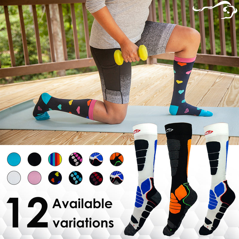 Bison Life Sports Pro Compression Socks for Men & Women – Breathable Knee High Support, Black