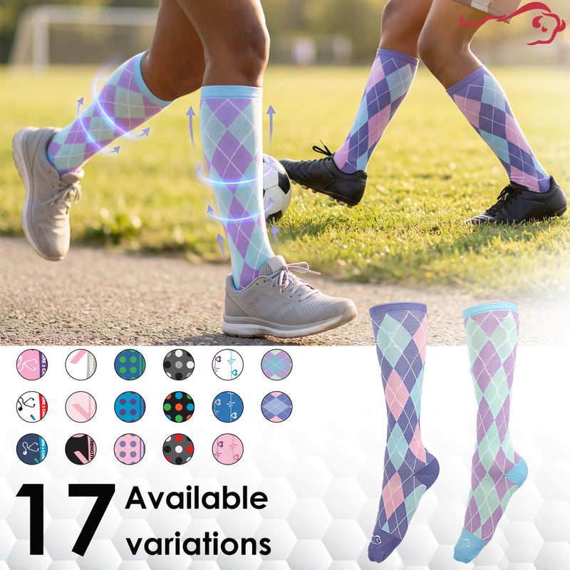 Bison Life Argyle Compression Socks, Anti-Fatigue Odor & Moisture Resistant, Men & Women