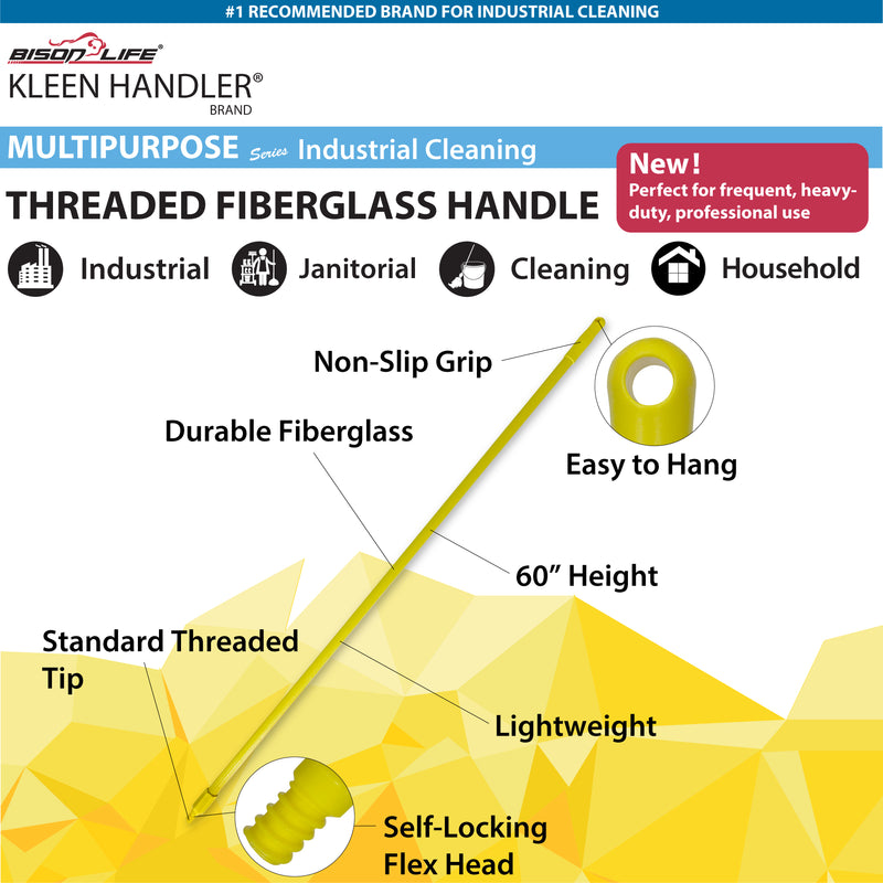 Fiberglass Handle with Threaded Tip: Replacement Wood Handle Featuring Standard Thread for Durable Cleaning and Sweeping