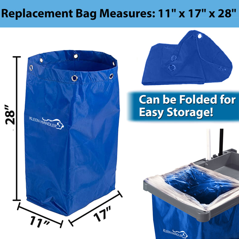 Janitorial Cart Replacement Bag, Commercial Cleaning Cart Bag, Blue
