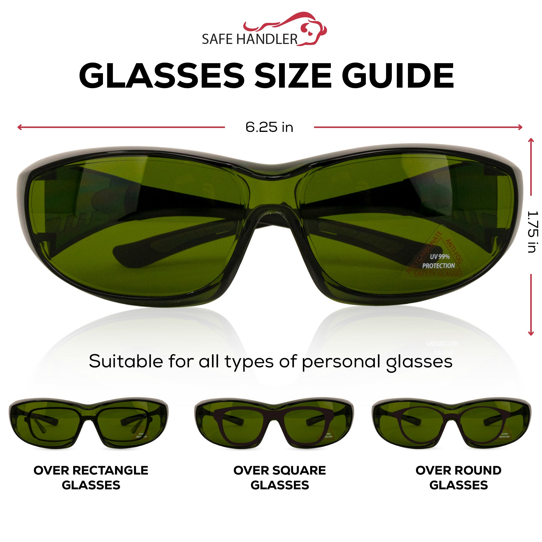IR3 Safety Glasses with Green Lens & Side Shield Protection