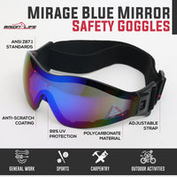 Bison Life Mirage Safety Goggles with Black Adjustable Headband & UV Protection ,ANSI Z87.1