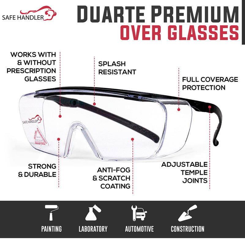 Bison Life Duarte Anti-Fog Safety Glasses Over Eyeglasses, Adjustable Temple, ANSI Z87.1