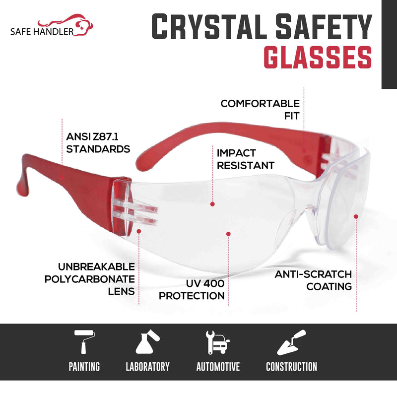 Crystal Clear Lens Color Temple Safety Glasses, Anti-scratch coating