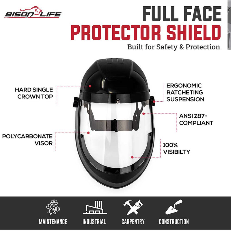 Full Face Protector Face Shield, Reusable, Secure Protection, Black