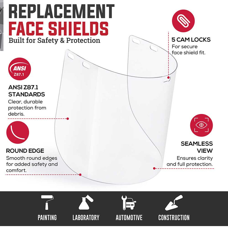 Replacement Clear Face Shields, Polycarbonate Visor for Safety Headgear