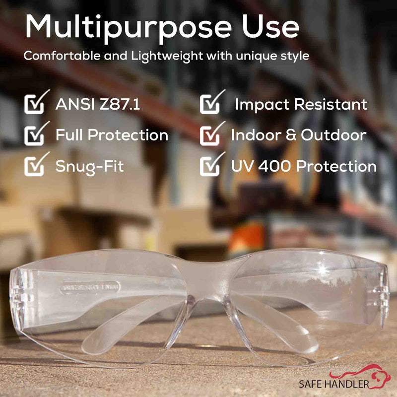 Crystal Clear Lens Clear Temple Safety Glasses, Impact Resistant Lens