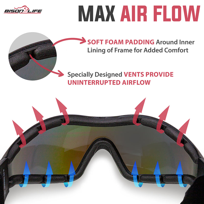 Bison Life Mirage Safety Goggles with Black Adjustable Headband & UV Protection ,ANSI Z87.1