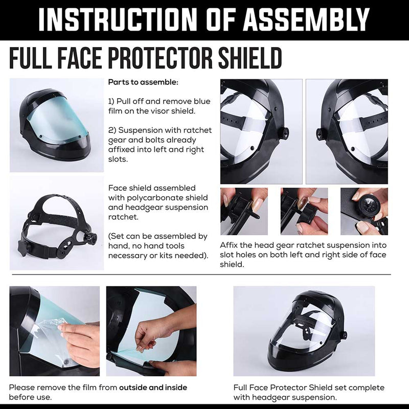 Full Face Protector Face Shield, Reusable, Secure Protection, Black