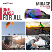 Bison Life Mirage Safety Goggles with Black Adjustable Headband & UV Protection ,ANSI Z87.1