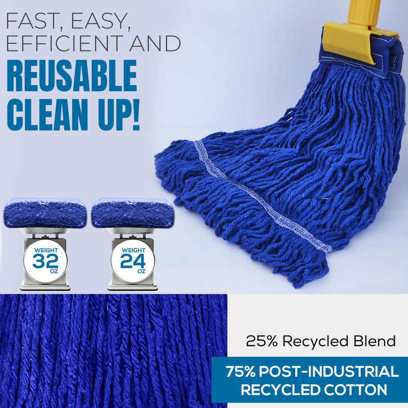 Dark Blue Blended Loop End Heavy Duty Mop Head Replacement, Wet Mop Refills for Industrial and Commercial Use