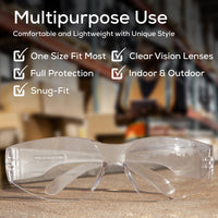 Bison Life Kristal Clear Lens Clear Temple Wraparound  Safety Glasses, ANSI Z87.1 Certified