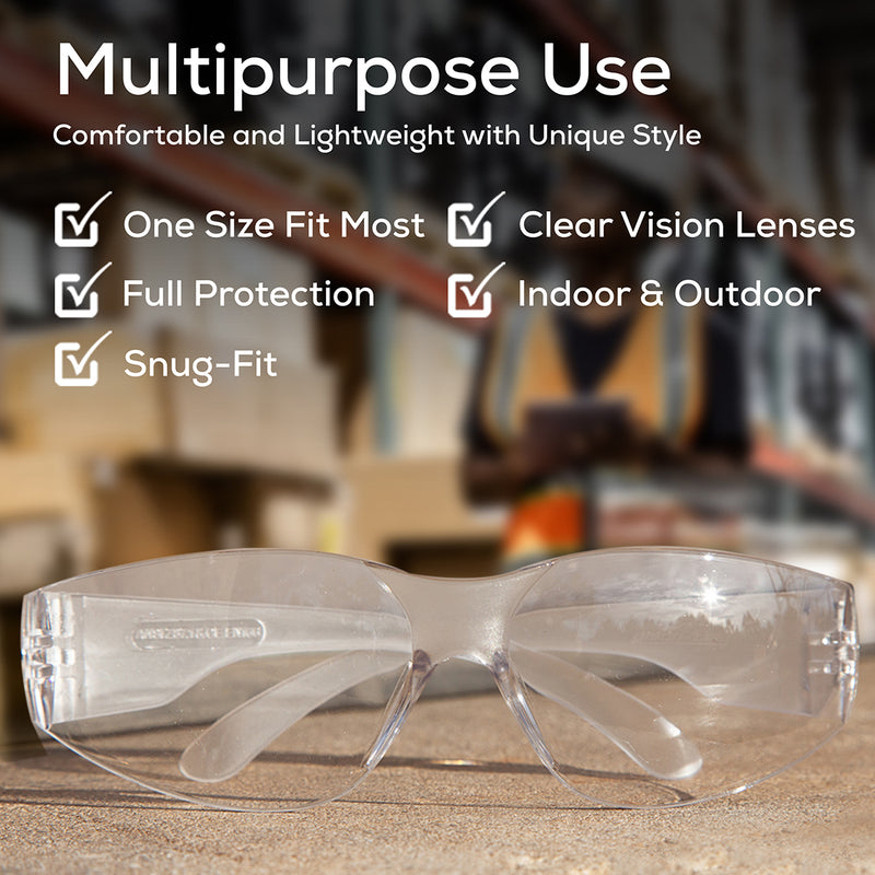 Bison Life Kristal Clear Lens Clear Temple Wraparound  Safety Glasses, ANSI Z87.1 Certified
