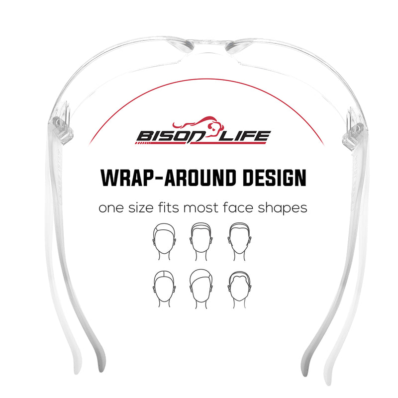 Bison Life Kristal Clear Lens Clear Temple Wraparound  Safety Glasses, ANSI Z87.1 Certified