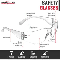 Bison Life Kristal Clear Lens Clear Temple Wraparound  Safety Glasses, ANSI Z87.1 Certified