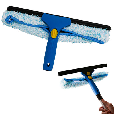 14" Professional Window Cleaning Squeegee with Dual Function Scrubber for Bathroom Glass Shower, Car and Home Windows