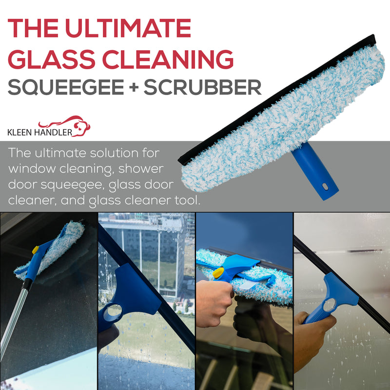 14” Professional Window Washing Squeegee: Dual Function Scrubber and Squeegee for Glass Shower, Bathroom, Car, and Home Windows