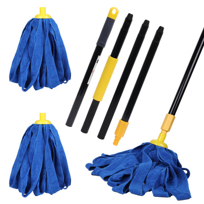 Kleen Handler Microfiber Mop Cloth Heads Replacements with 61" Extendable Handle, 3 Pc Screw On Mop Refill for Commercial & Household Cleaning, Compatible with All Standard US Threading Pole Handle