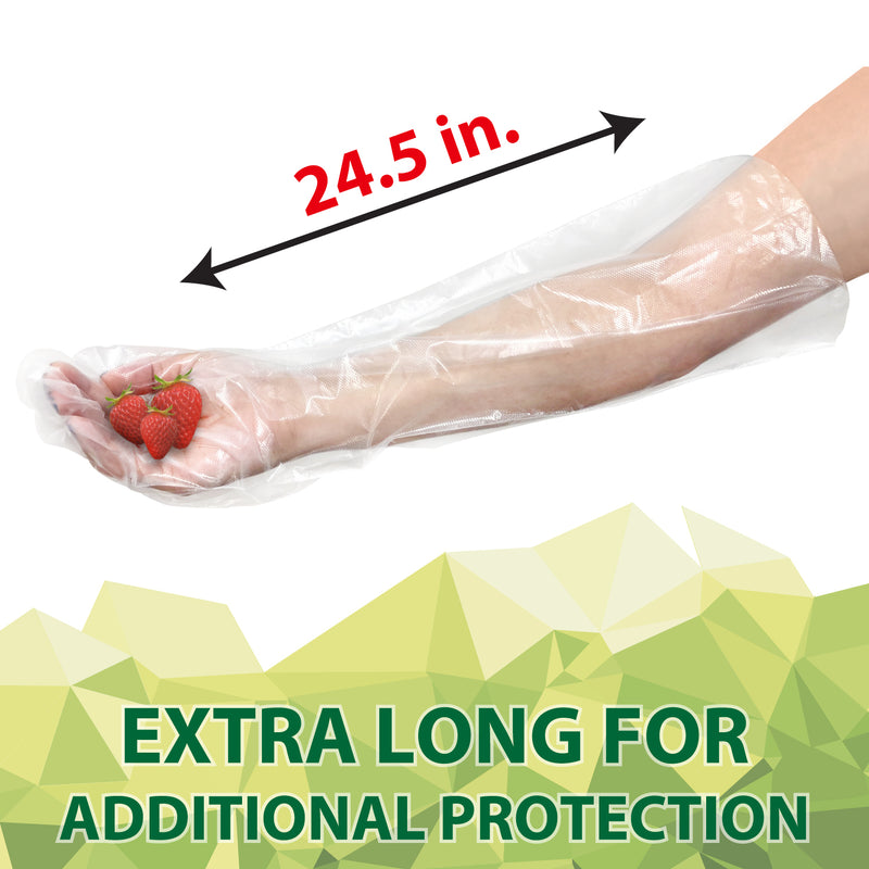 Disposable Food Handling Elbow Length Poly Gloves, 24.5 inch, OSFM