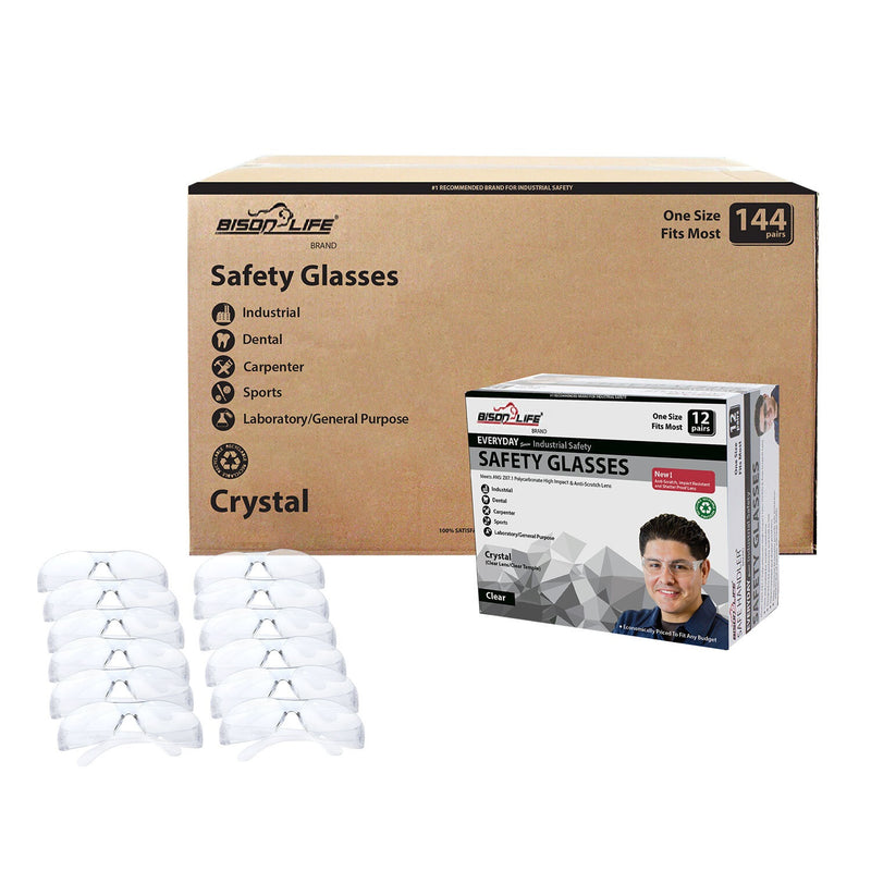 Crystal Clear Lens Clear Temple Safety Glasses, Impact Resistant Lens