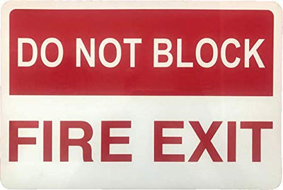 Do Not Block Fire Exit Sign, Metal Fire Safety Sign, Red and White, 12" x 8"
