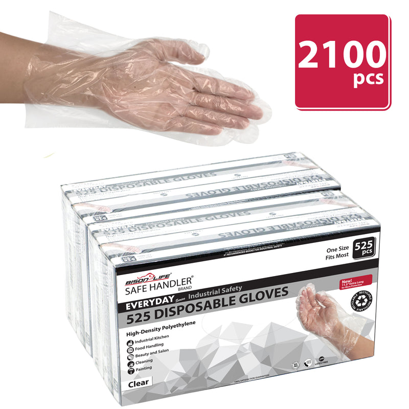 Disposable Food Handling Long Cuff Poly Gloves, 0.65g. 11.5" OSFM